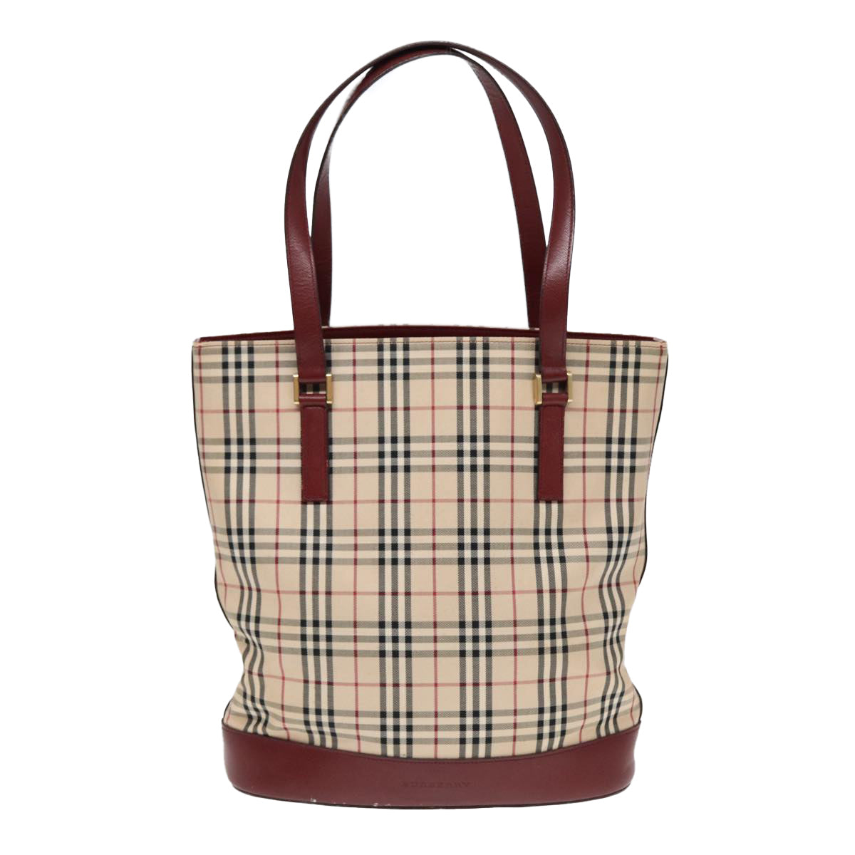 BURBERRY Nova Check Tote Bag Canvas Leather Beige Bordeaux Auth 87306