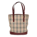 BURBERRY Nova Check Tote Bag Canvas Leather Beige Bordeaux Auth 87306-13