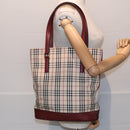 BURBERRY Nova Check Tote Bag Canvas Leather Beige Bordeaux Auth 87306-22