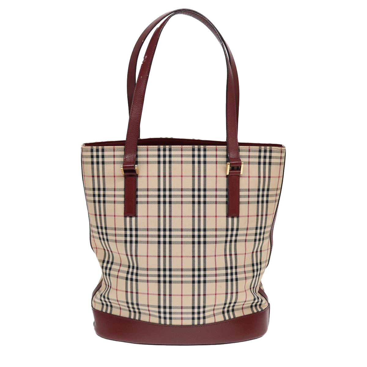 BURBERRY Nova Check Tote Bag Canvas Leather Beige Bordeaux Auth 87306 - 0