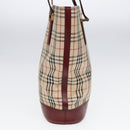 BURBERRY Nova Check Tote Bag Canvas Leather Beige Bordeaux Auth 87306-4