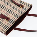 BURBERRY Nova Check Tote Bag Canvas Leather Beige Bordeaux Auth 87306-6