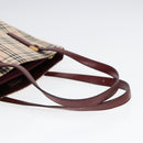 BURBERRY Nova Check Tote Bag Canvas Leather Beige Bordeaux Auth 87306-7