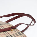 BURBERRY Nova Check Tote Bag Canvas Leather Beige Bordeaux Auth 87306-8