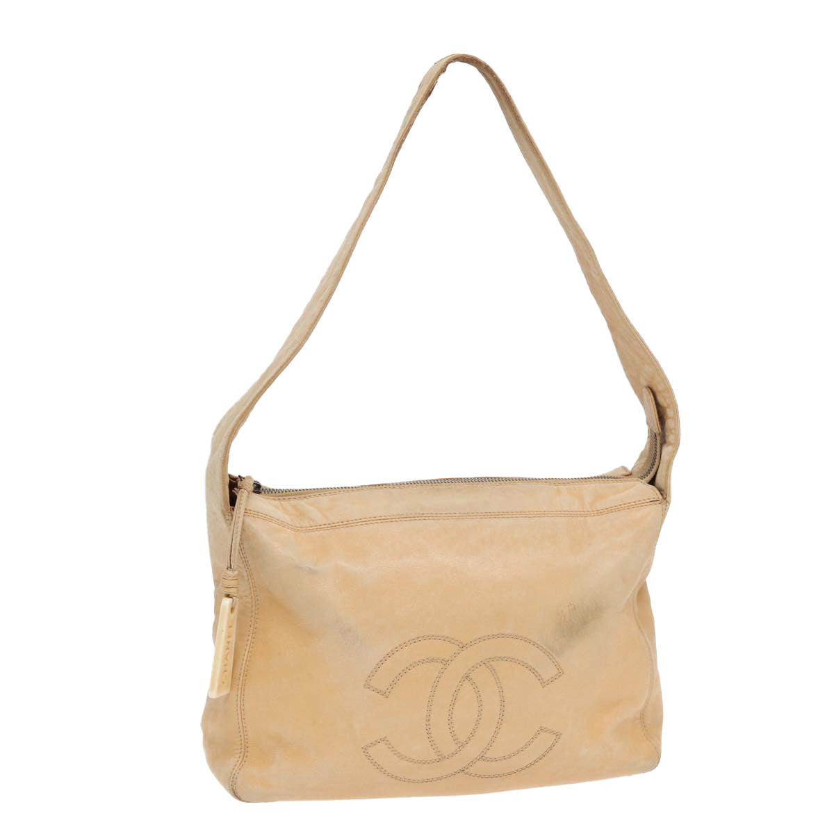 CHANEL COCO Mark Shoulder Bag Leather Beige CC Auth 87307