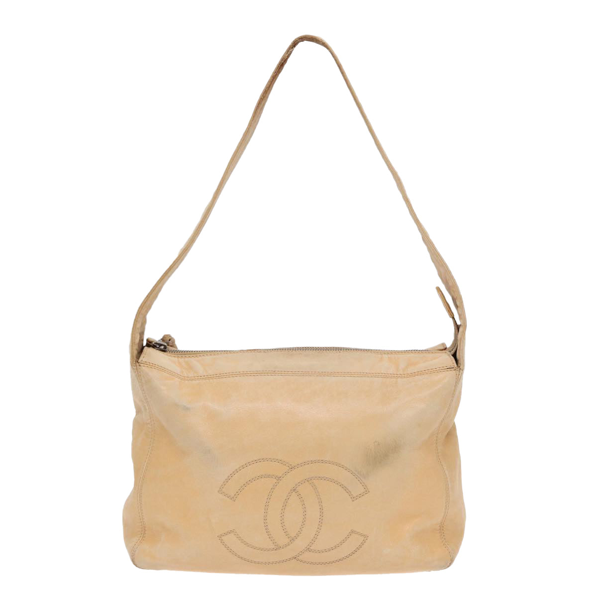 CHANEL COCO Mark Shoulder Bag Leather Beige CC Auth 87307