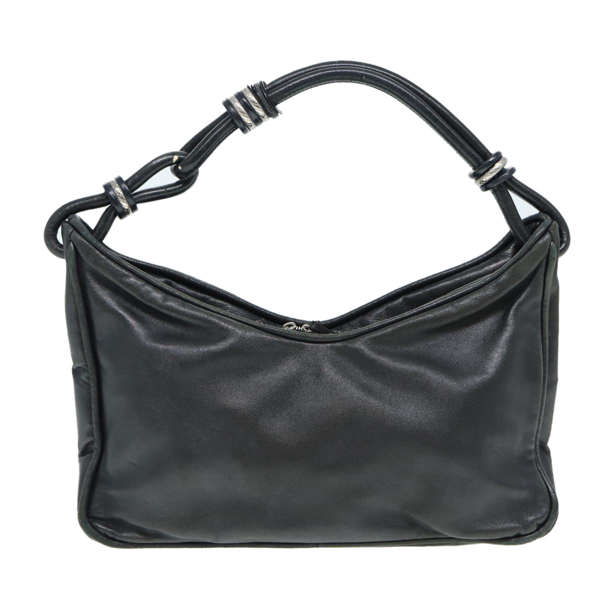 BOTTEGA VENETA Hand Bag Leather Black Silver Auth 87319