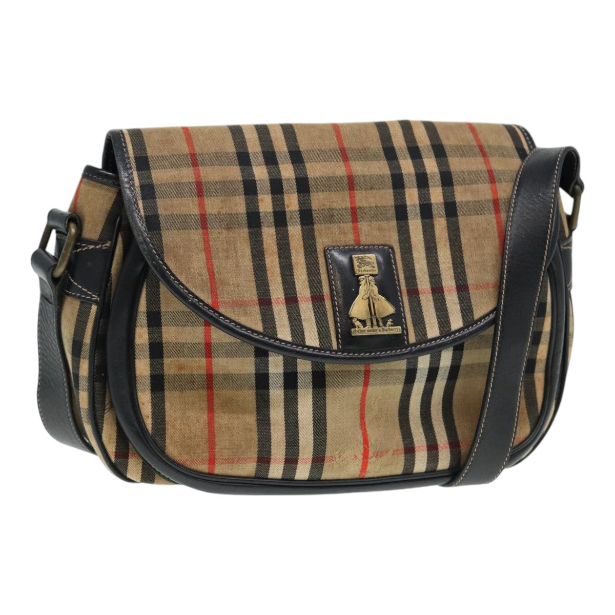 Burberrys Nova Check Shoulder Bag Canvas Beige Black gold Auth 87326