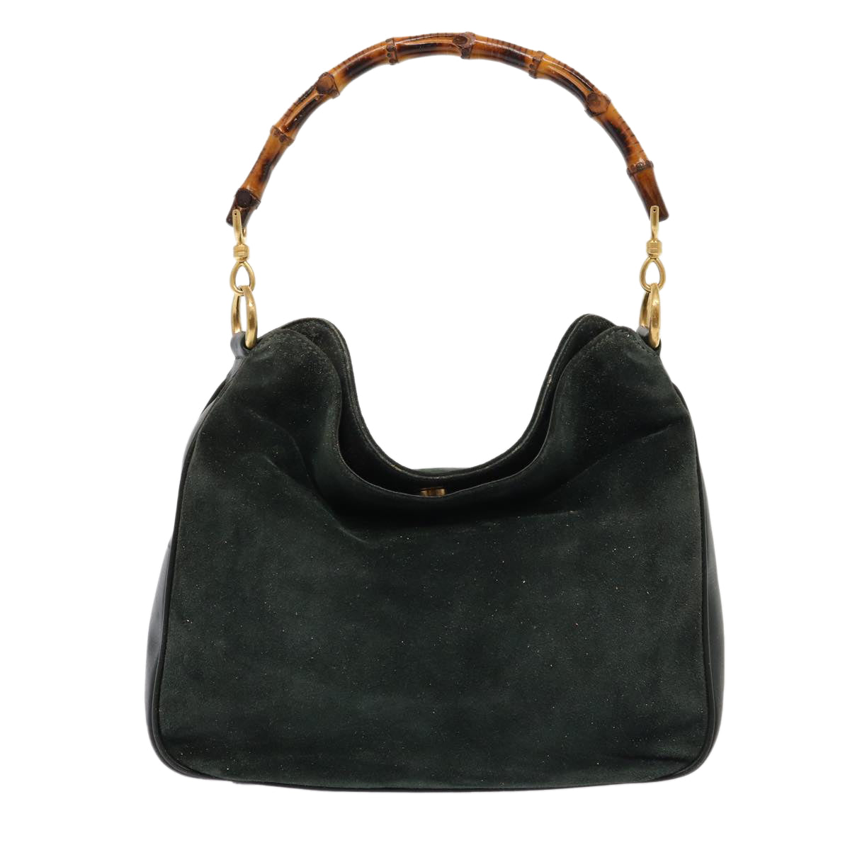 GUCCI Bamboo Hand Bag Suede 2way Green Auth 87329