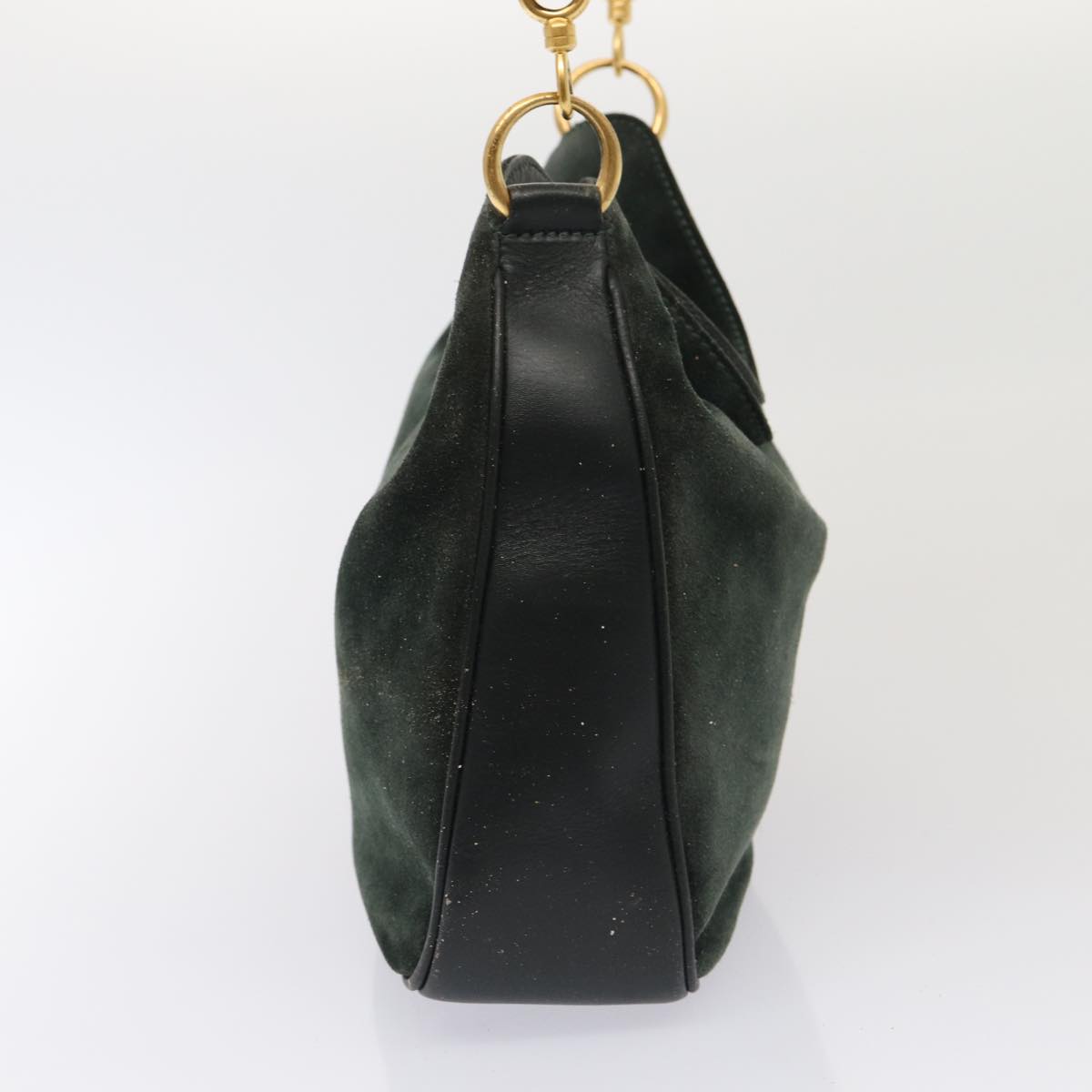 GUCCI Bamboo Hand Bag Suede 2way Green Auth 87329