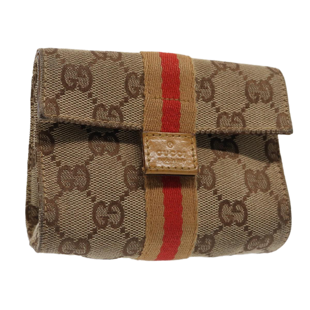 GUCCI GG Canvas Sherry Line Pouch Beige Red Brown 039 1055 2404 Auth 87336