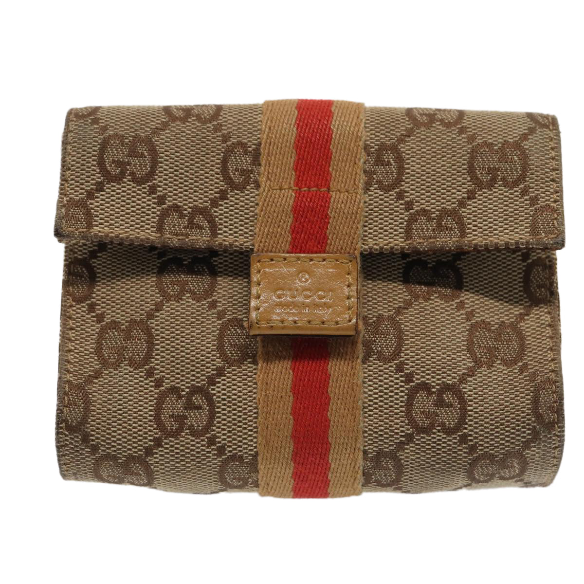 GUCCI GG Canvas Sherry Line Pouch Beige Red Brown 039 1055 2404 Auth 87336