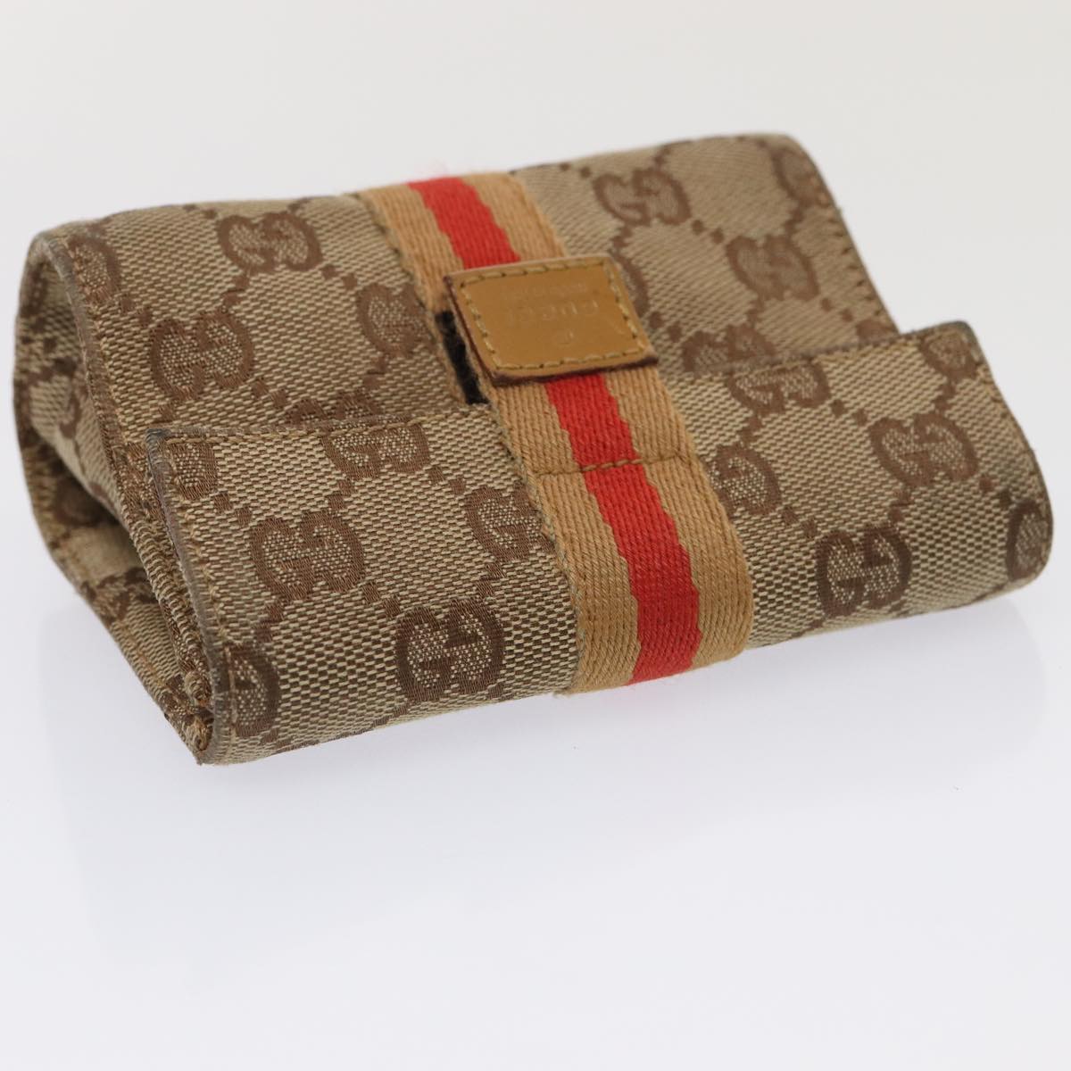 GUCCI GG Canvas Sherry Line Pouch Beige Red Brown 039 1055 2404 Auth 87336