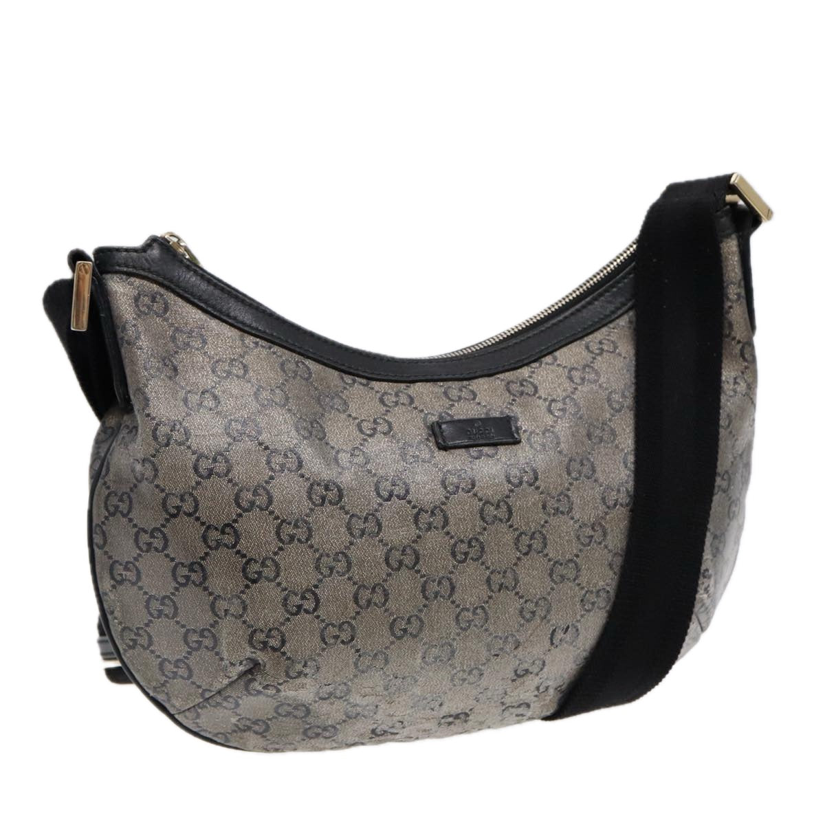 GUCCI GG Crystal Shoulder Bag Coated Canvas Silver Black 181092 Auth 87343