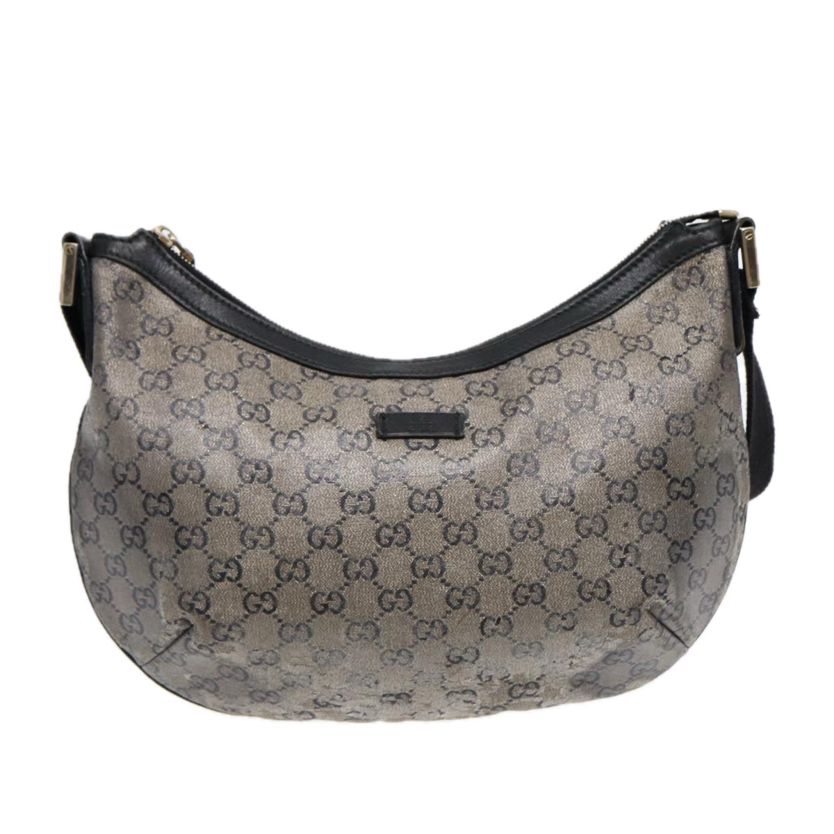 GUCCI GG Crystal Shoulder Bag Coated Canvas Silver Black 181092 Auth 87343