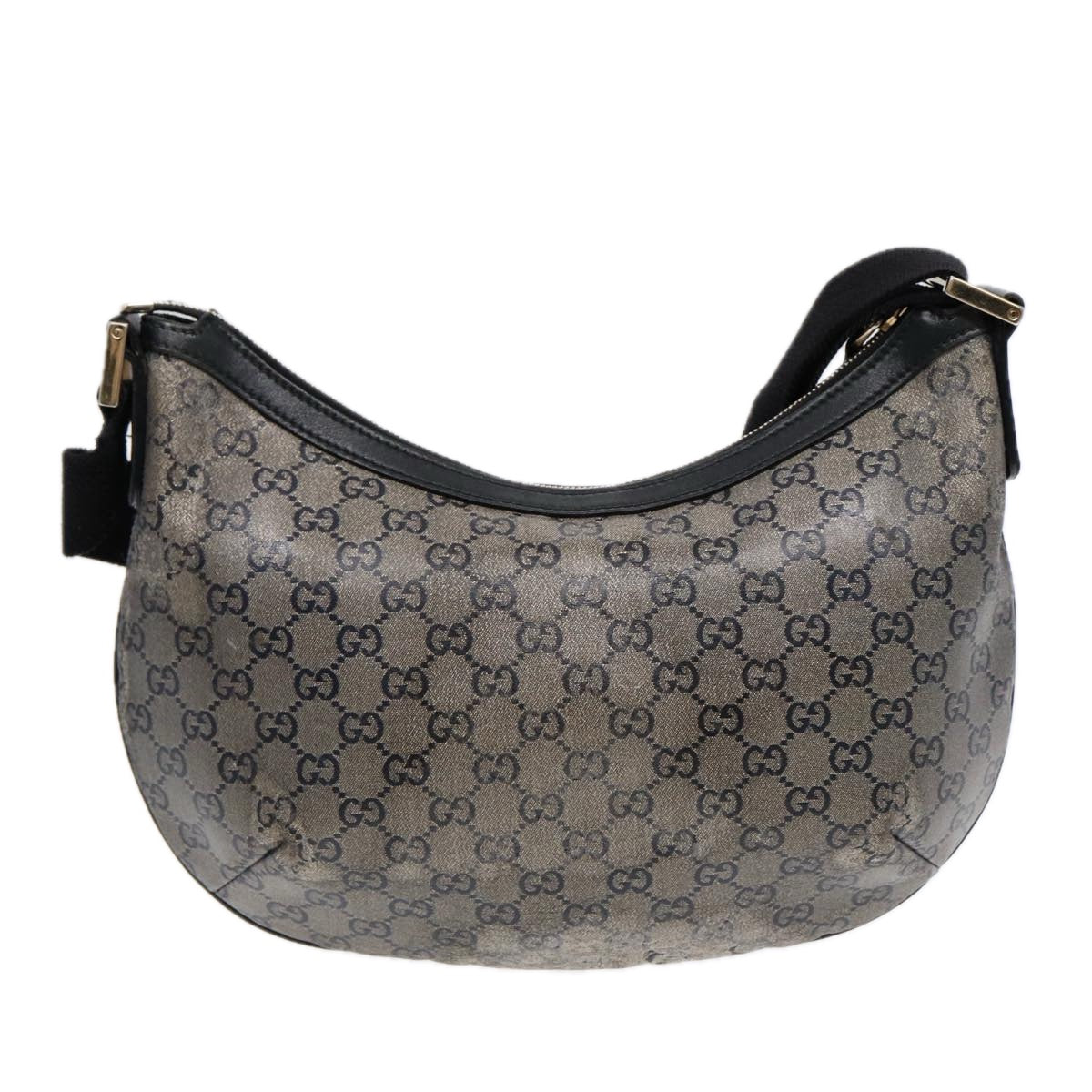 GUCCI GG Crystal Shoulder Bag Coated Canvas Silver Black 181092 Auth 87343