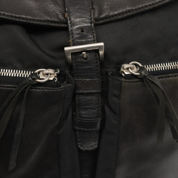 PRADA Rugzak Nylon Leer Zwart Auth 87351