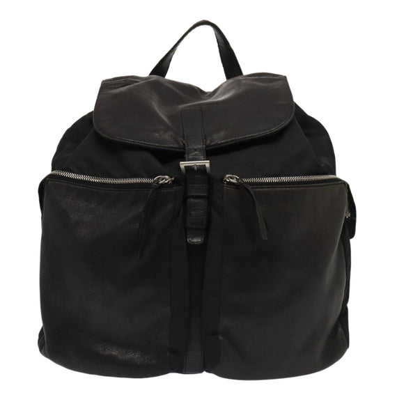 PRADA Rugzak Nylon Leer Zwart Auth 87351