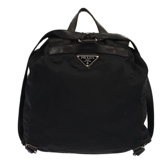 PRADA Rugzak Nylon Leer Zwart Auth 87351