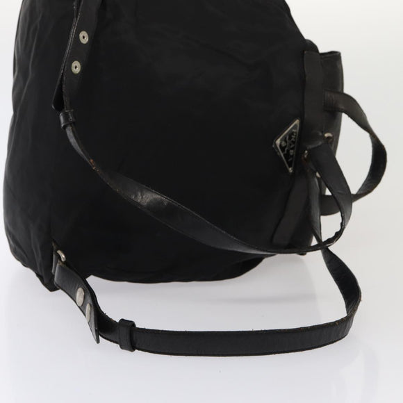 PRADA Rugzak Nylon Leer Zwart Auth 87351