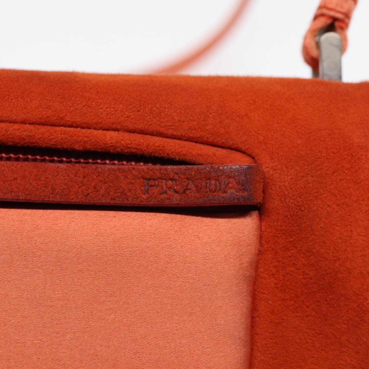 PRADA Shoulder Bag Suede Orange Silver Auth 87356