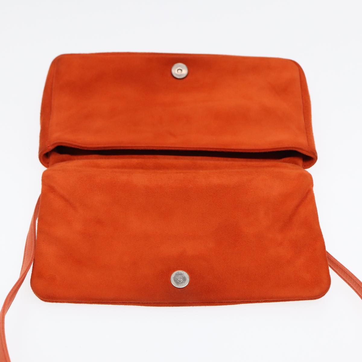 PRADA Shoulder Bag Suede Orange Silver Auth 87356