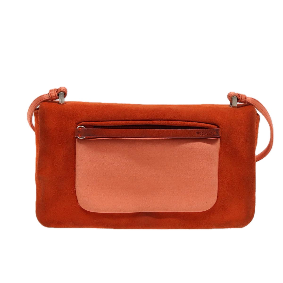 PRADA Shoulder Bag Suede Orange Silver Auth 87356 - 0