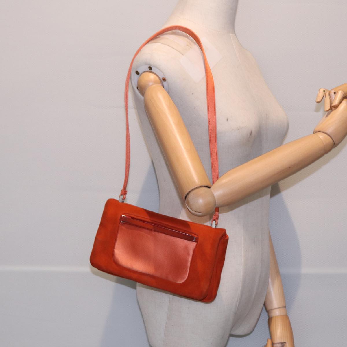 PRADA Shoulder Bag Suede Orange Silver Auth 87356