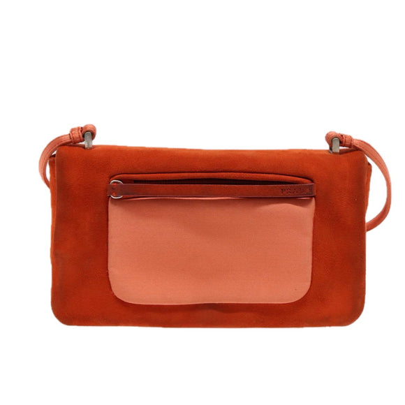 PRADA Shoulder Bag Suede Orange Silver Auth 87356