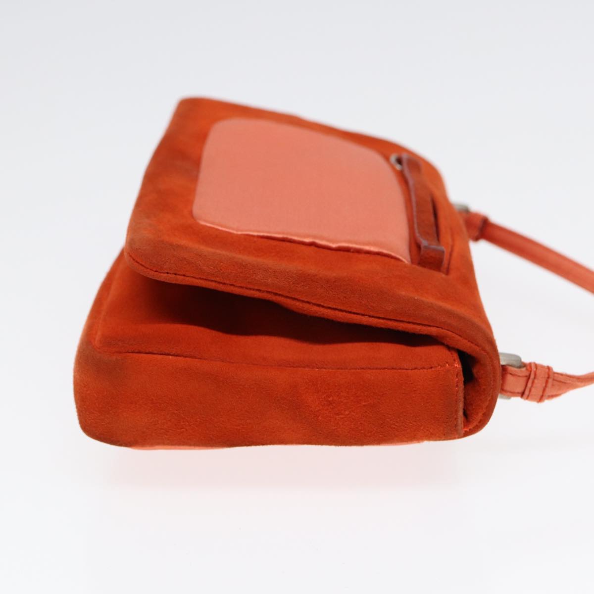 PRADA Shoulder Bag Suede Orange Silver Auth 87356