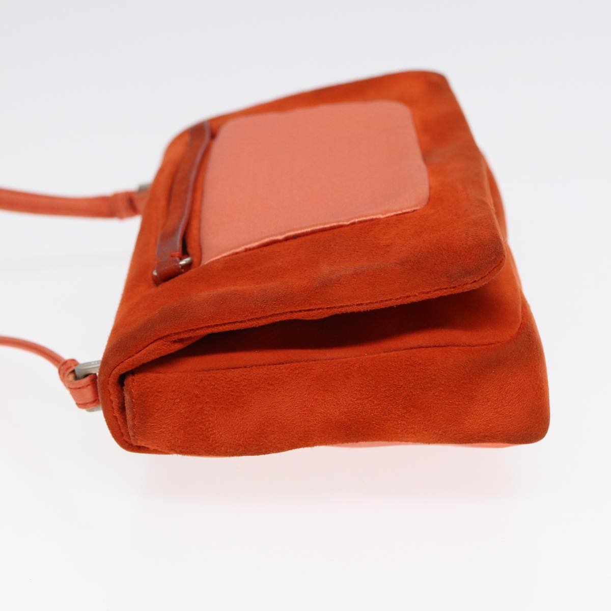 PRADA Shoulder Bag Suede Orange Silver Auth 87356