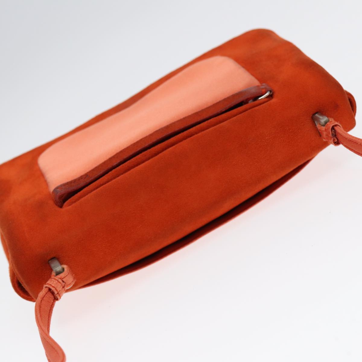 PRADA Shoulder Bag Suede Orange Silver Auth 87356