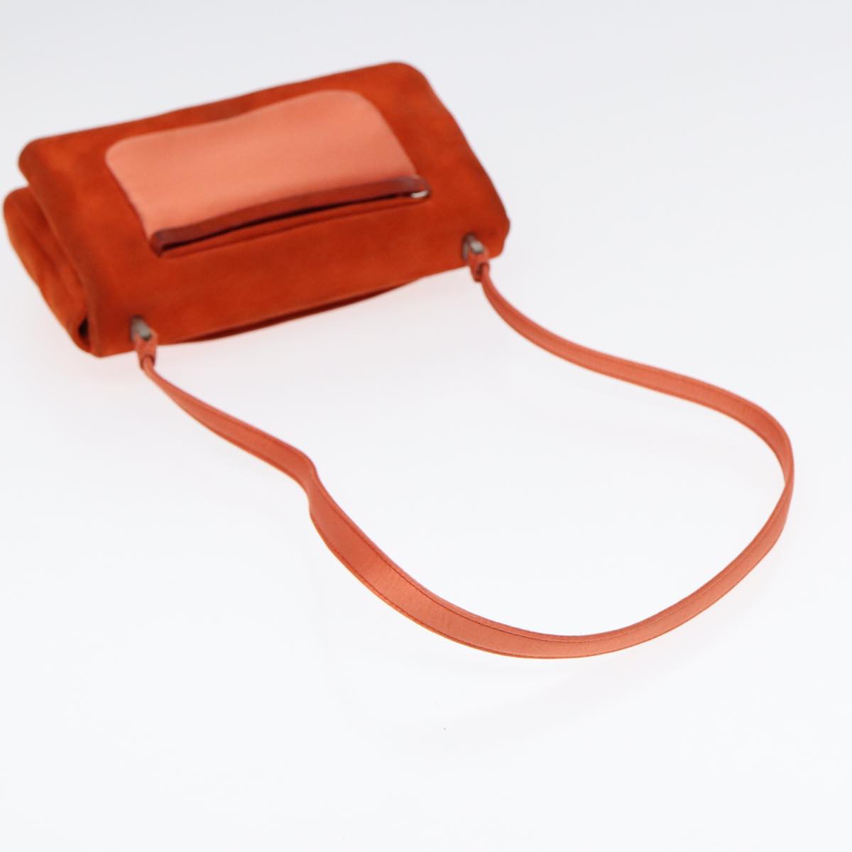 PRADA Shoulder Bag Suede Orange Silver Auth 87356