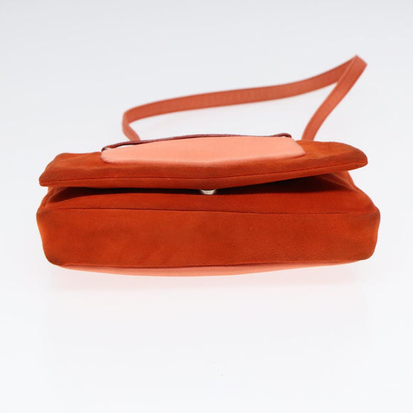 PRADA Shoulder Bag Suede Orange Silver Auth 87356