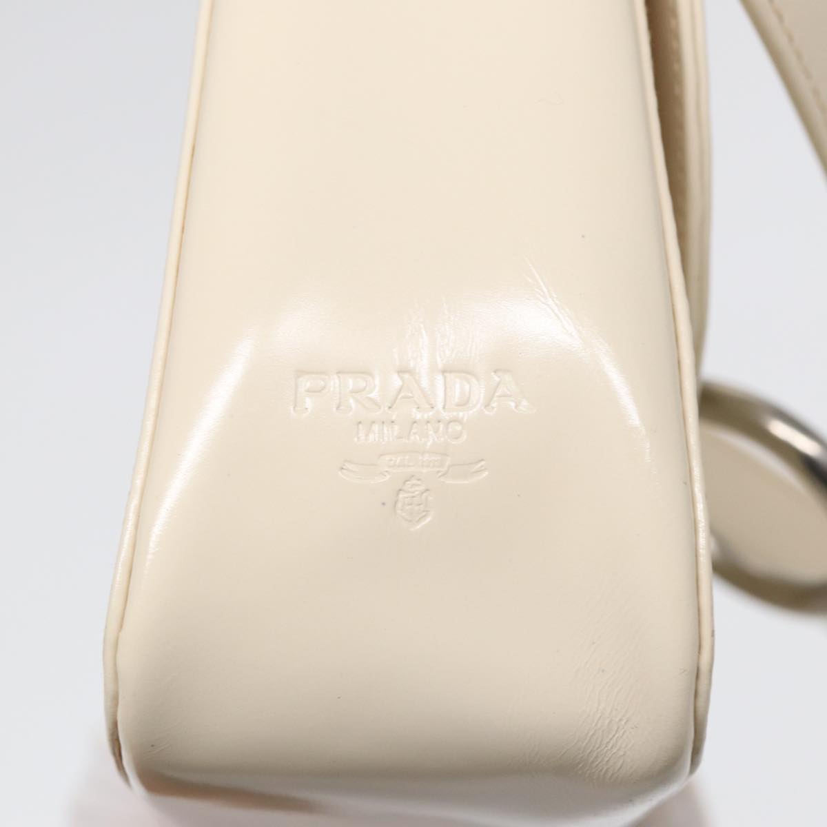 PRADA Shoulder Bag Patent leather White Silver Auth 87362