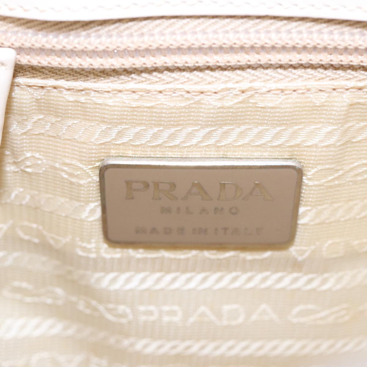 PRADA Shoulder Bag Patent leather White Silver Auth 87362