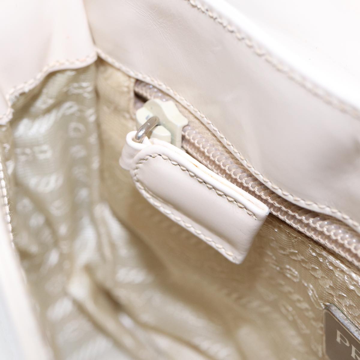 PRADA Shoulder Bag Patent leather White Silver Auth 87362