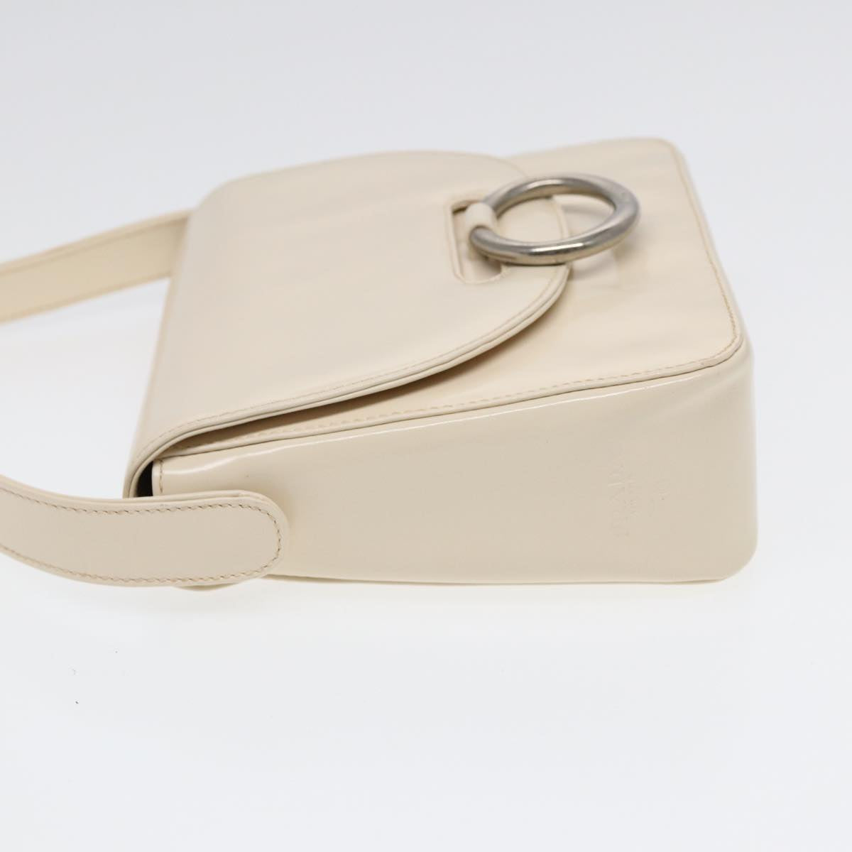 PRADA Shoulder Bag Patent leather White Silver Auth 87362