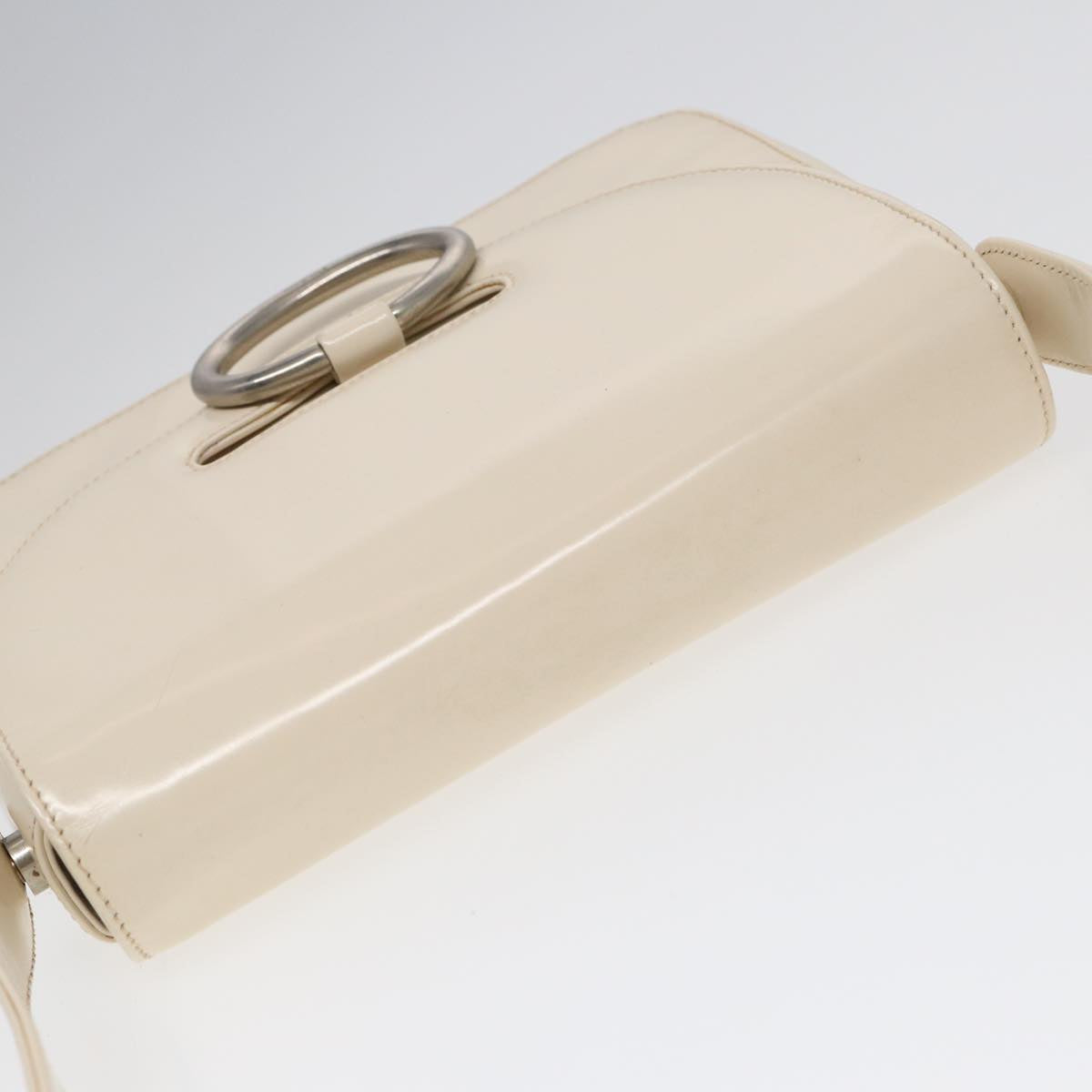 PRADA Shoulder Bag Patent leather White Silver Auth 87362