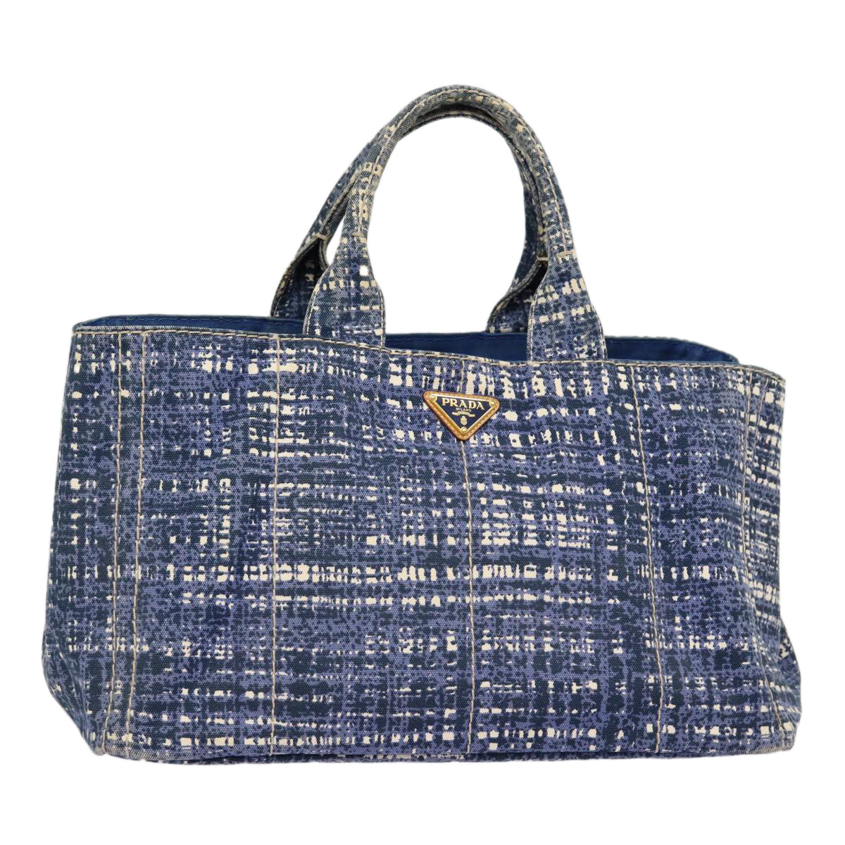 PRADA Canapa GM Hand Bag Canvas Blue Gold Auth 87365