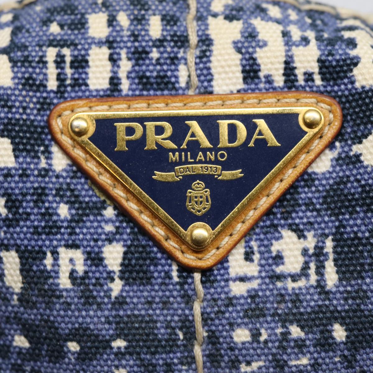 PRADA Canapa GM Hand Bag Canvas Blue Gold Auth 87365