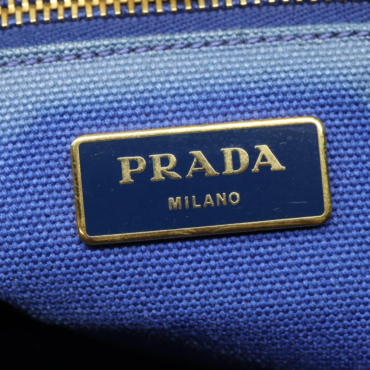 PRADA Canapa GM Hand Bag Canvas Blue Gold Auth 87365