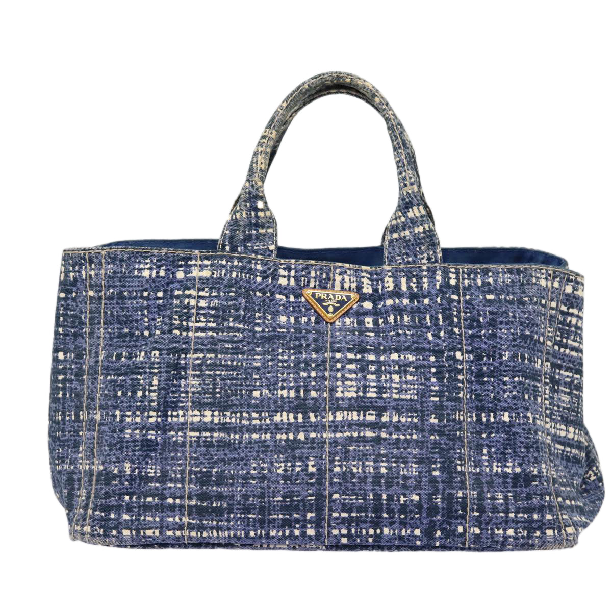 PRADA Canapa GM Hand Bag Canvas Blue Gold Auth 87365