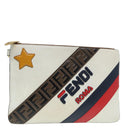 FENDI FILA Collaboration Clutch Bag Leather Beige Gold Auth 87366-1