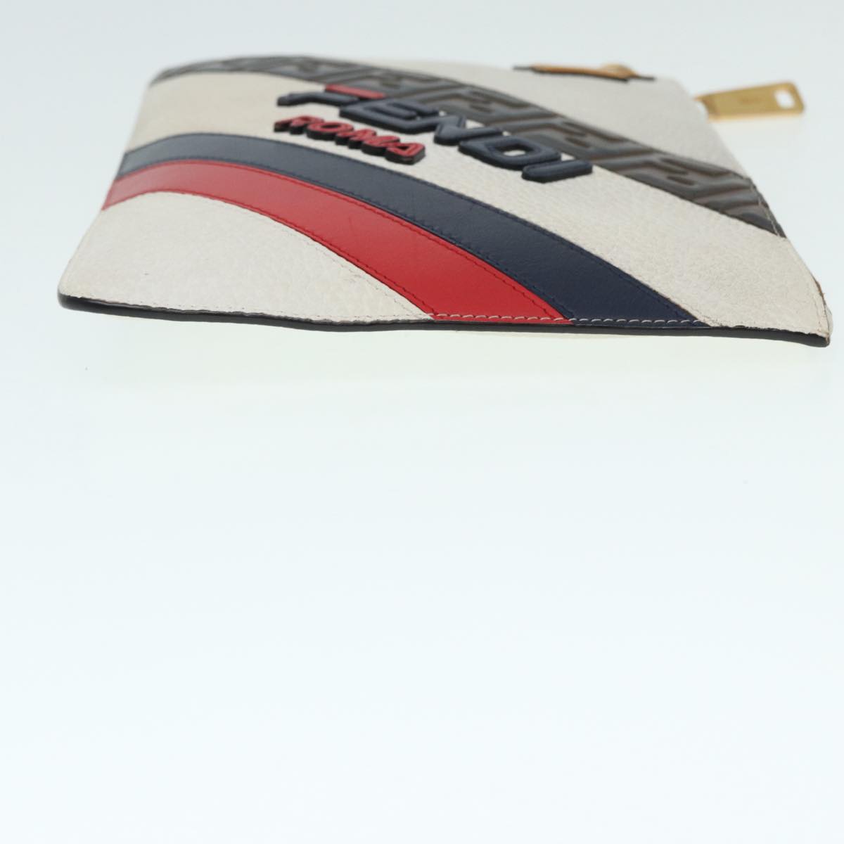 FENDI FILA Collaboration Clutch Bag Leather Beige Gold Auth 87366 - 0