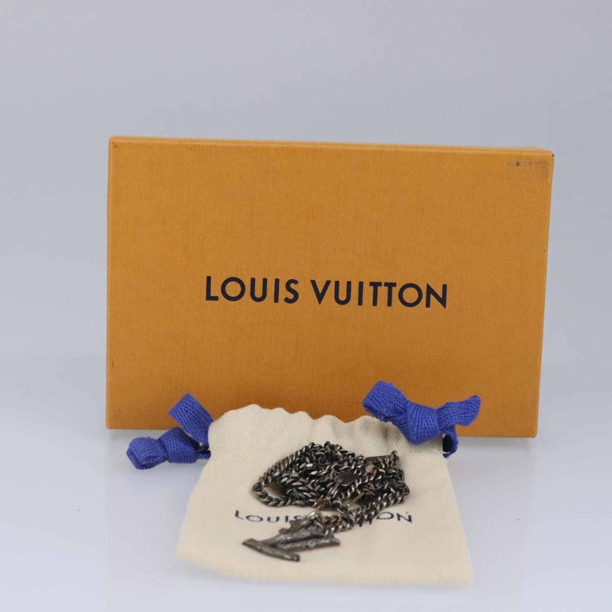 LOUIS VUITTON LV Wood Necklace metal Dark Silver MP2818 LV Auth 87375