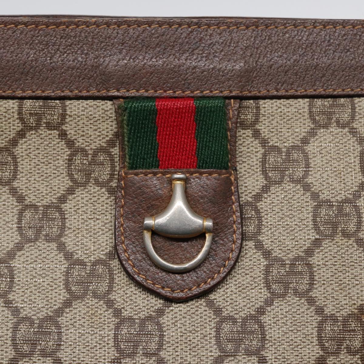 GUCCI GG Supreme Web Sherry Line Clutch Bag PVC Beige Red Green Auth 87385