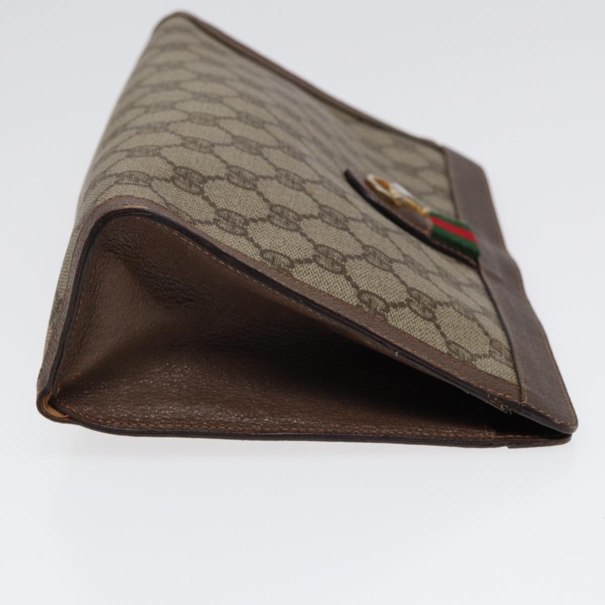 GUCCI GG Supreme Web Sherry Line Clutch Bag PVC Beige Red Green Auth 87385