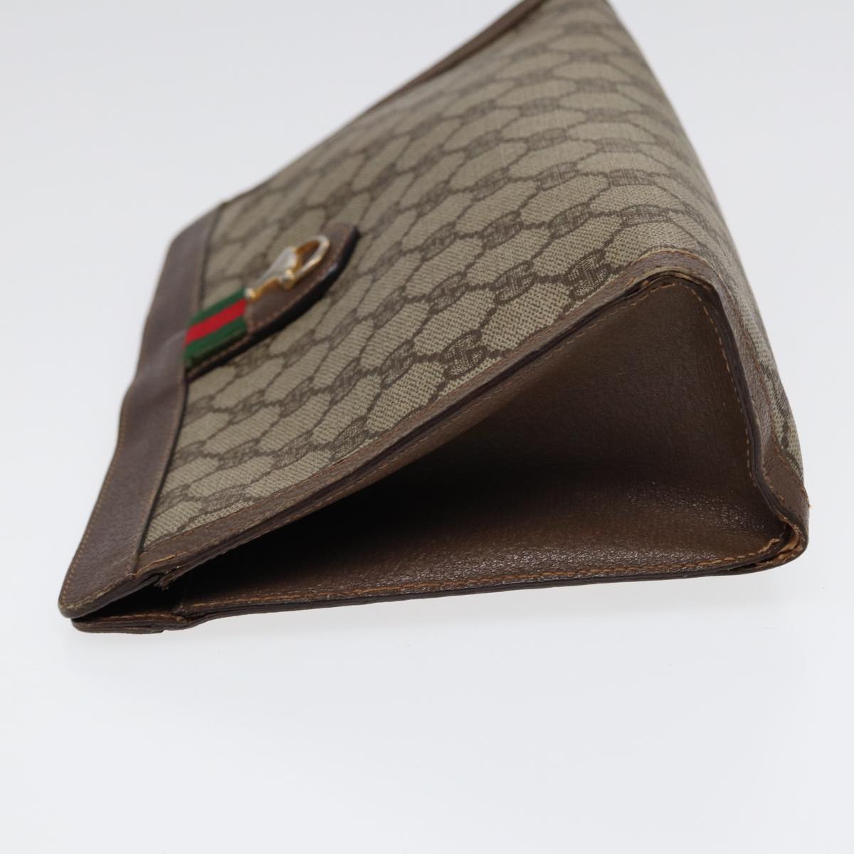 GUCCI GG Supreme Web Sherry Line Clutch Bag PVC Beige Red Green Auth 87385