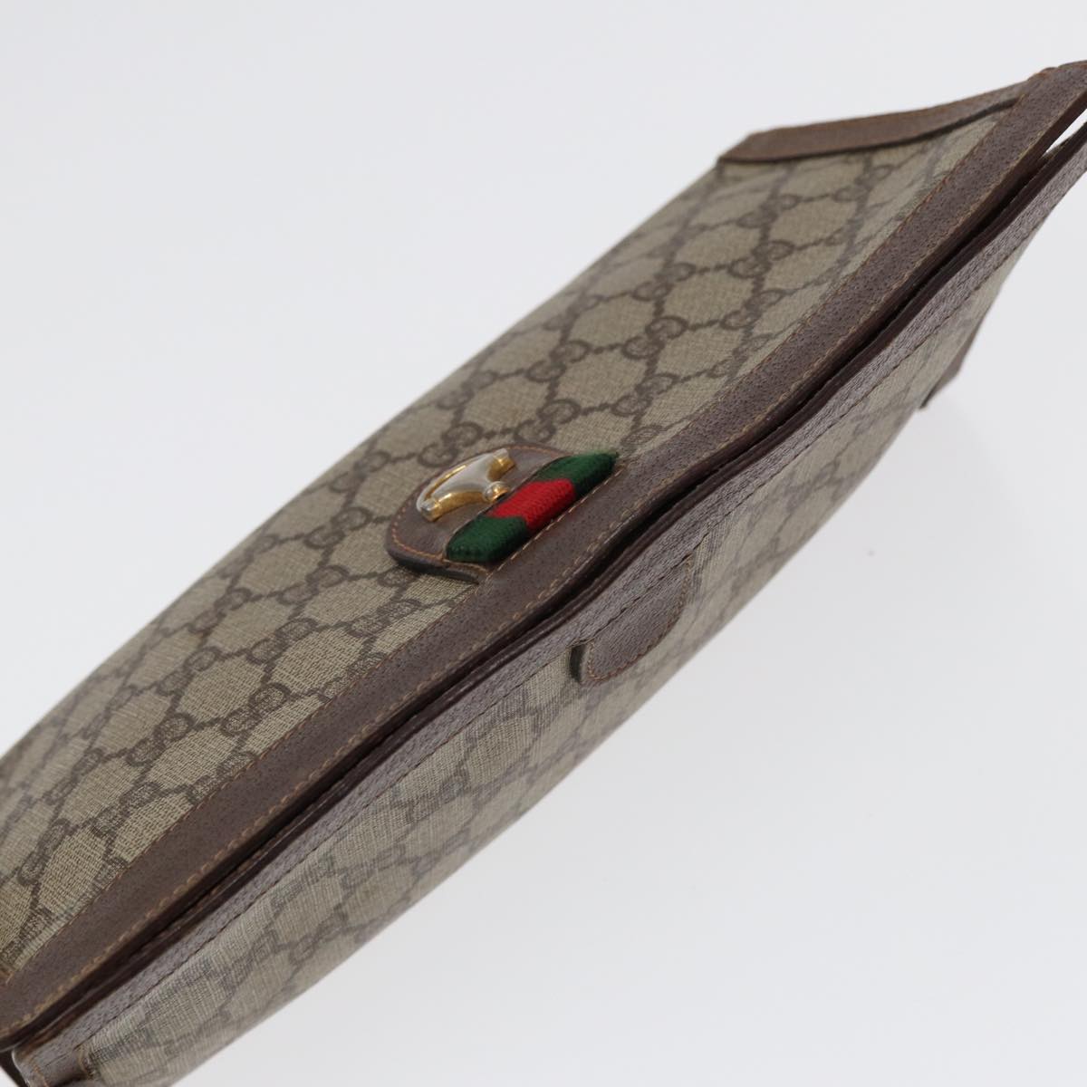 GUCCI GG Supreme Web Sherry Line Clutch Bag PVC Beige Red Green Auth 87385